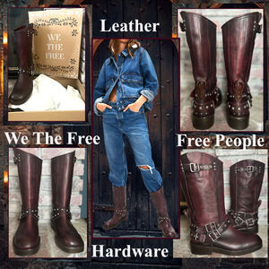 Free People We The Free Janey Engineer Leather Studded Wine Fresco Boots Size 9